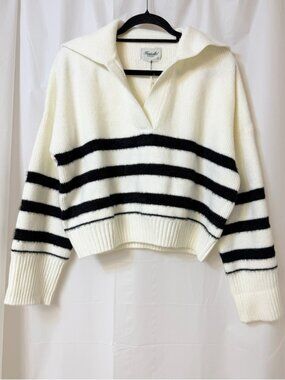 KuwallaTee Soft Crop Knit Polo Cream Black Small